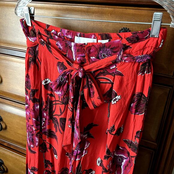Ettitwa Anthropologie Margo Red Floral Wide leg Flowy Pants Trousers Size 8 - Picture 5 of 9